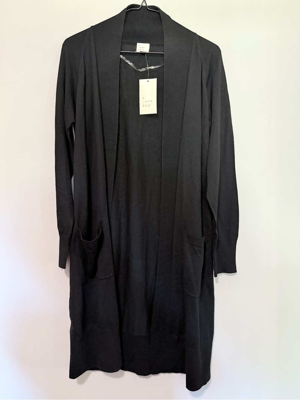 NWT a new day Black Open-Front Long Cardigan with Pockets